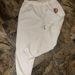 White Joggers with Smiley Patch